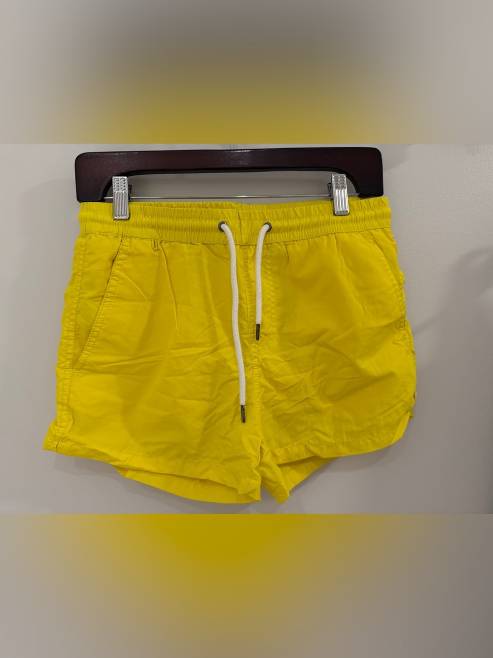 Pull&Bear Bright Yellow Men's Swim Shorts with White Drawstring